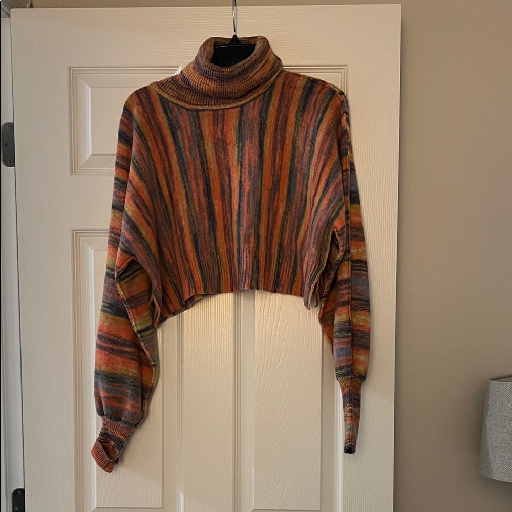Cropped Turtleneck Sweater in Multicolor Stripe